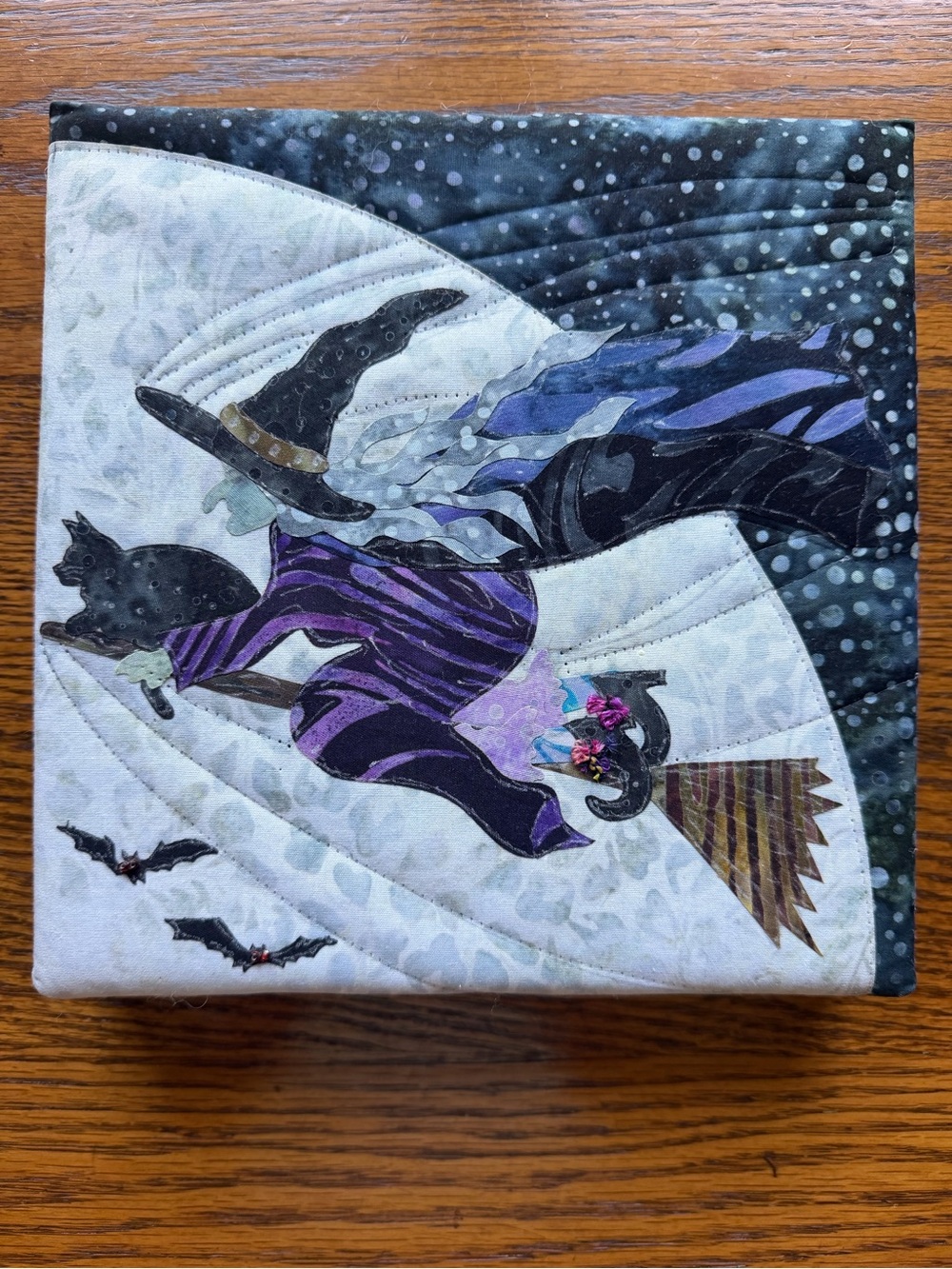 Hand Crafted Halloween Purple and Black Witch Quilt Wall Art